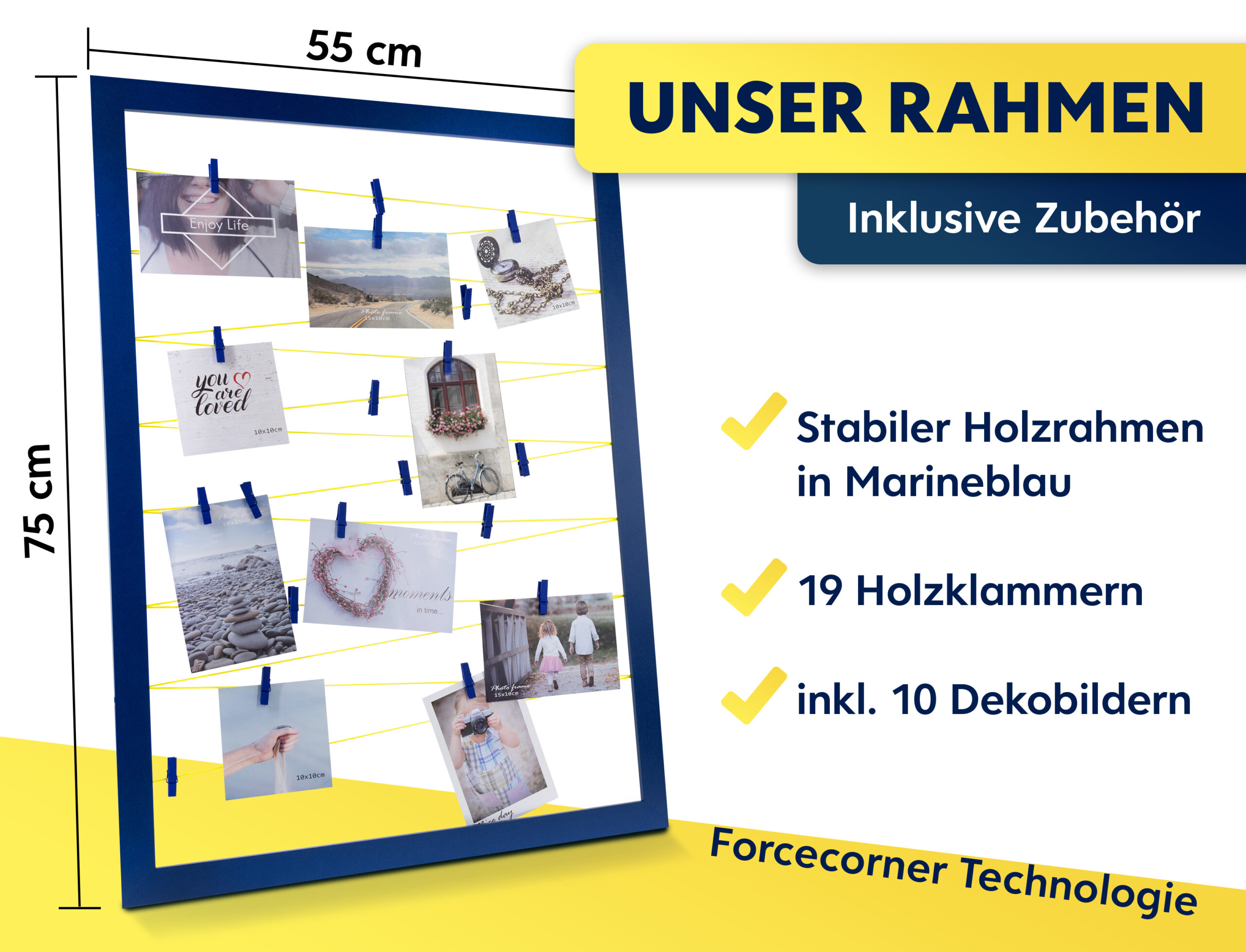 Bilderrahmen mit Klammern und Leine