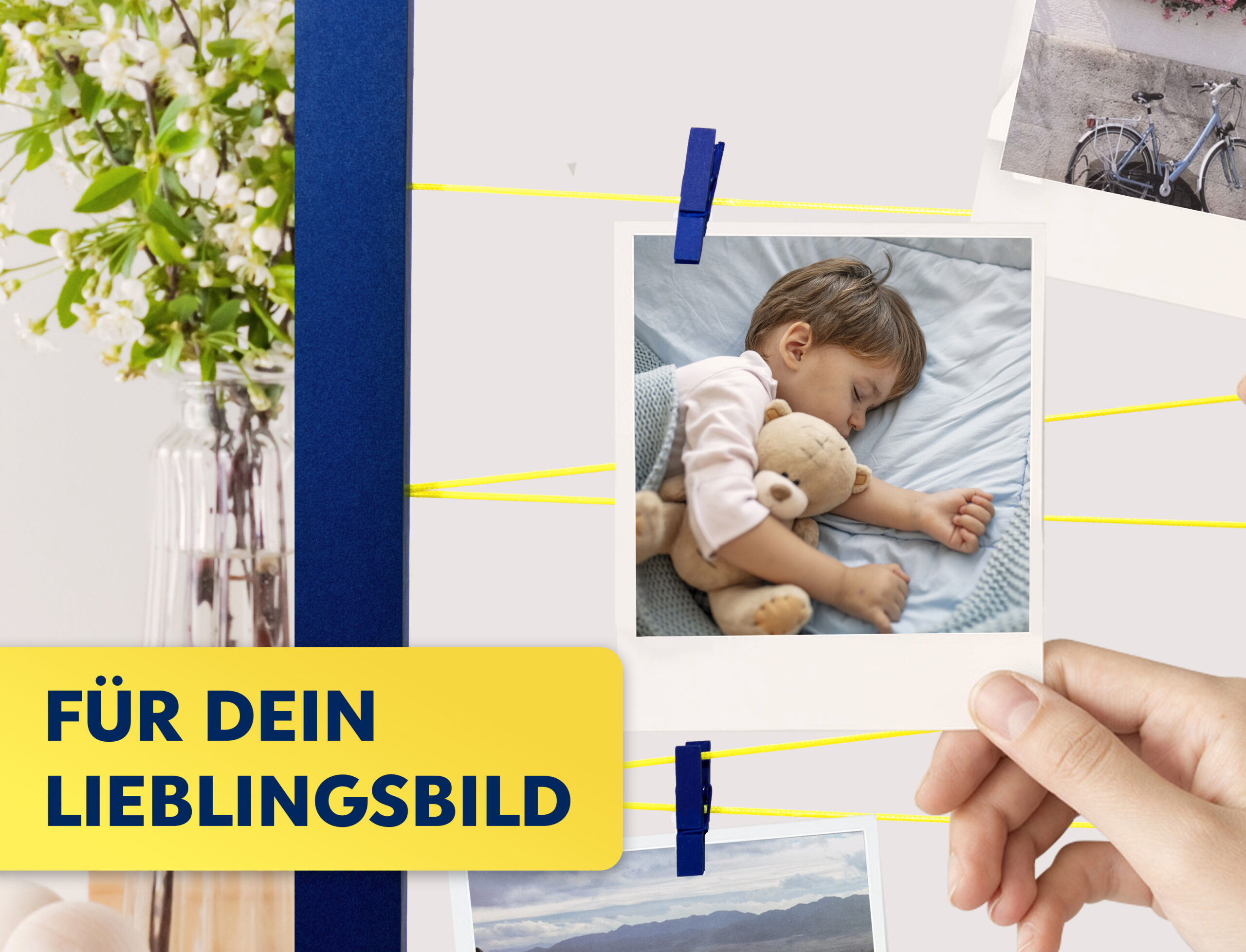 Bilderrahmen mit Klammern und Leine