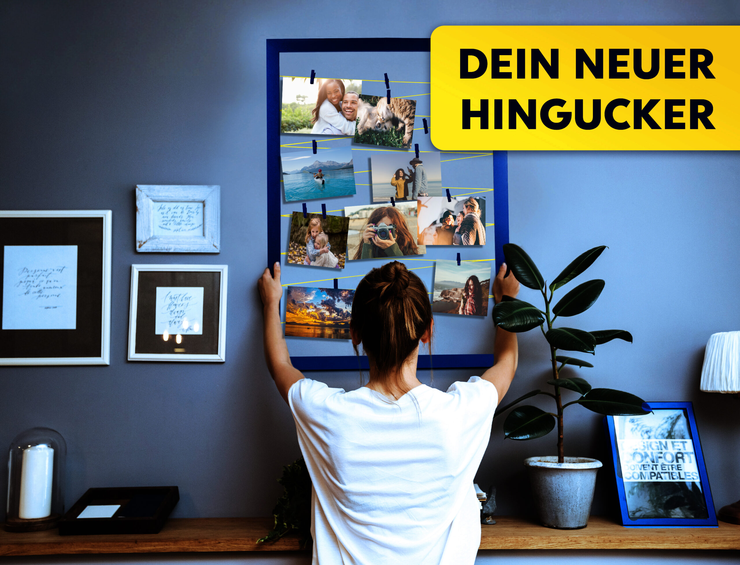 Bilderrahmen mit Klammern und Leine